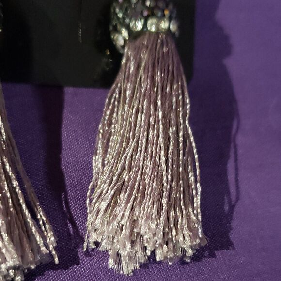 Designs By Liza Kim Purple Tassel Dangle Earrings Metallic Rhinestone Cap - Picture 5 of 8